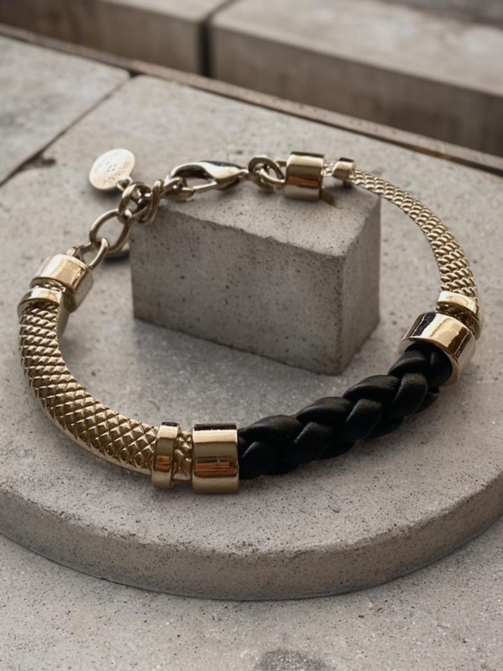 Black Braided Bracelet Mixed Metal Bracelet